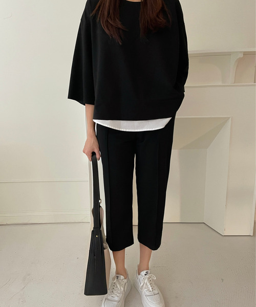 emi+（エミプラス）の「レイヤード風7分袖カットソー+センタープレスパンツセットアップ（セットアップ・レディース・グレー/ネイビー/ブラック/ブルー/ベージュ/チャコールグレー/ライトブルー/カーキ・S/M/L/XL）」の13枚目の写真