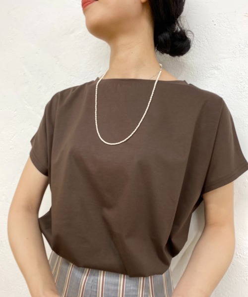 SHENERY（シーナリー）の「フレンチスリーブシルケットカットソー（Tシャツ/カットソー・レディース・ダークブラウン/ベージュ/オフホワイト・FREE）」の5枚目の写真