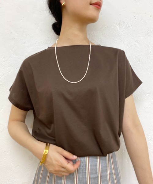 SHENERY（シーナリー）の「フレンチスリーブシルケットカットソー（Tシャツ/カットソー・レディース・ダークブラウン/ベージュ/オフホワイト・FREE）」の10枚目の写真