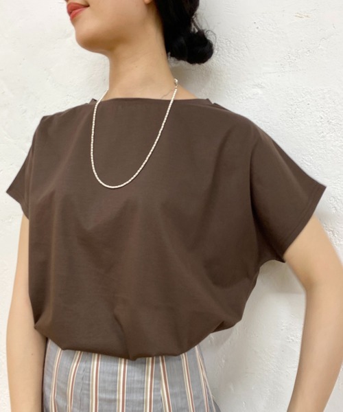 SHENERY（シーナリー）の「フレンチスリーブシルケットカットソー（Tシャツ/カットソー・レディース・ダークブラウン/ベージュ/オフホワイト・FREE）」の20枚目の写真