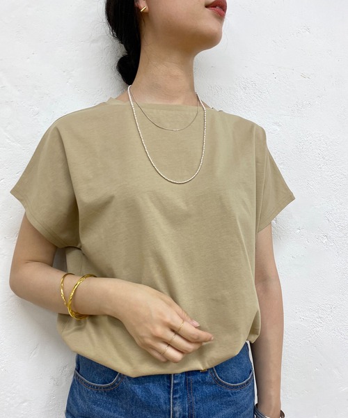 SHENERY（シーナリー）の「フレンチスリーブシルケットカットソー（Tシャツ/カットソー・レディース・ダークブラウン/ベージュ/オフホワイト・FREE）」の21枚目の写真