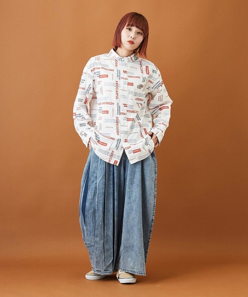 CUBE SUGAR（キューブシュガー）の「ブロードクロス 総柄プリント レギュラーシャツ（シャツ/ブラウス・レディース・ホワイト/チャコールグレー/ベージュ・M）」の10枚目の写真