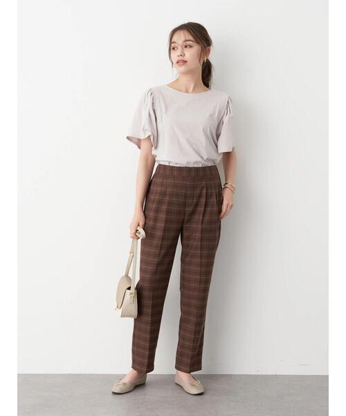 earth music&ecology（アースミュージックアンドエコロジー）の「ストレッチテーパードパンツ(チェック) ＊（その他パンツ・レディース・ブラウン/グレー/アイボリー・S/M/L）」の8枚目の写真