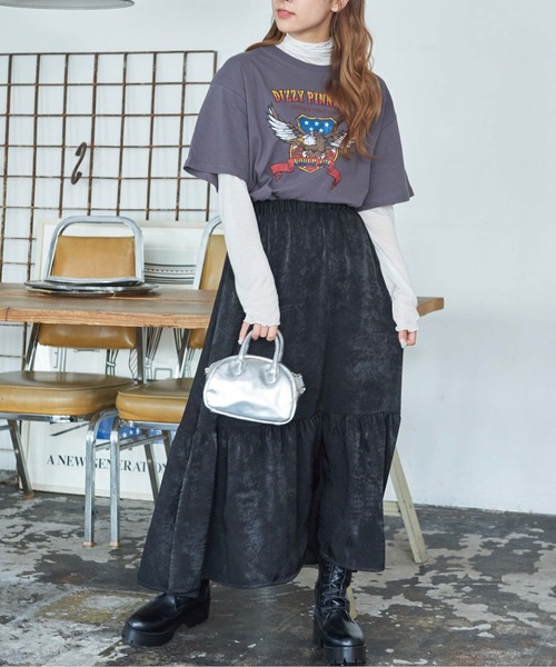 WEGO(ウィゴー)の「WEGO/サテンティアードフレアスカート(スカート・レディース・ブラック/パープル・FREE)」の10枚目の写真