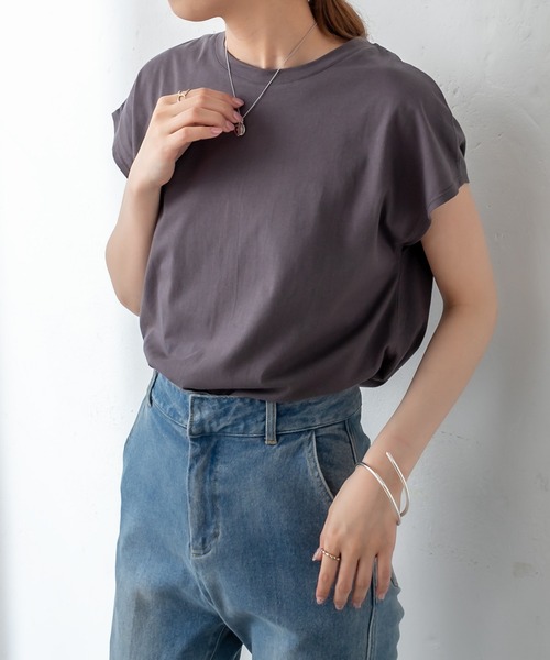 mystic（ミスティック）の「オーガニックコットンフレンチスリーブTシャツ（Tシャツ/カットソー・レディース・ブラック/グレー/オフホワイト/イエロー・FREE）」の3枚目の写真