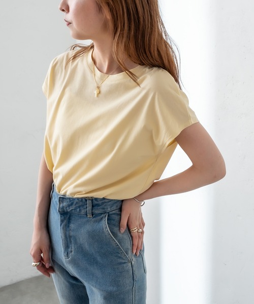 mystic（ミスティック）の「オーガニックコットンフレンチスリーブTシャツ（Tシャツ/カットソー・レディース・ブラック/グレー/オフホワイト/イエロー・FREE）」の4枚目の写真