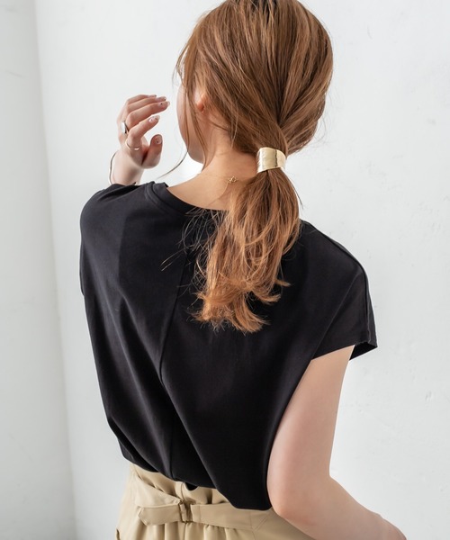 mystic（ミスティック）の「オーガニックコットンフレンチスリーブTシャツ（Tシャツ/カットソー・レディース・ブラック/グレー/オフホワイト/イエロー・FREE）」の2枚目の写真