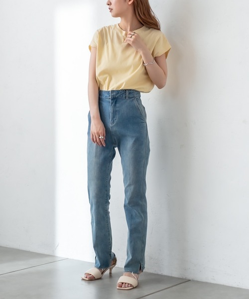 mystic（ミスティック）の「オーガニックコットンフレンチスリーブTシャツ（Tシャツ/カットソー・レディース・ブラック/グレー/オフホワイト/イエロー・FREE）」の5枚目の写真