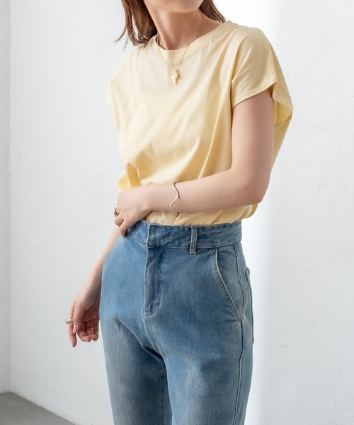 mystic（ミスティック）の「オーガニックコットンフレンチスリーブTシャツ（Tシャツ/カットソー・レディース・ブラック/グレー/オフホワイト/イエロー・FREE）」の6枚目の写真