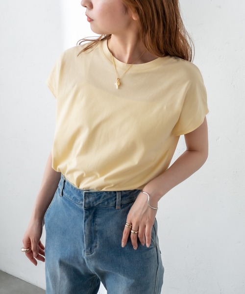 mystic（ミスティック）の「オーガニックコットンフレンチスリーブTシャツ（Tシャツ/カットソー・レディース・ブラック/グレー/オフホワイト/イエロー・FREE）」の7枚目の写真