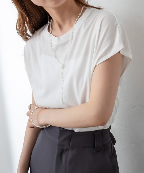 mystic（ミスティック）の「オーガニックコットンフレンチスリーブTシャツ（Tシャツ/カットソー・レディース・ブラック/グレー/オフホワイト/イエロー・FREE）」の11枚目の写真