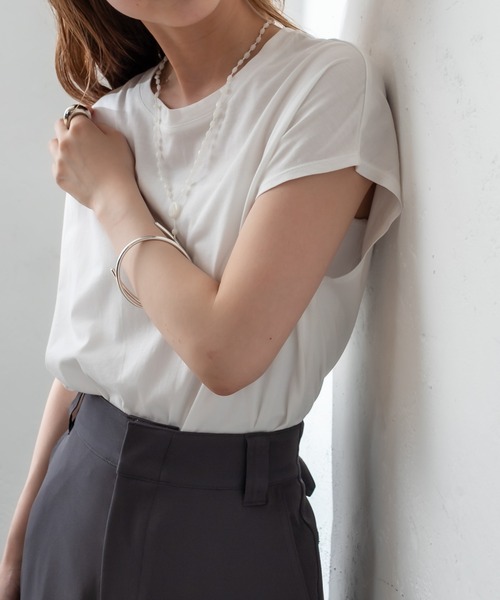 mystic（ミスティック）の「オーガニックコットンフレンチスリーブTシャツ（Tシャツ/カットソー・レディース・ブラック/グレー/オフホワイト/イエロー・FREE）」の12枚目の写真