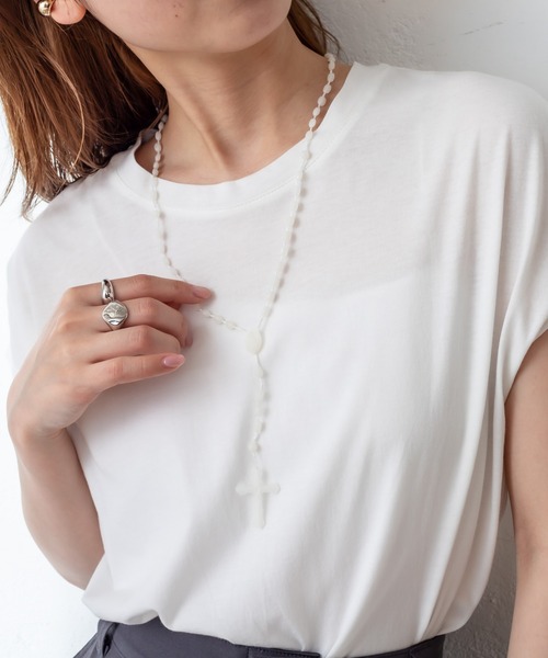 mystic（ミスティック）の「オーガニックコットンフレンチスリーブTシャツ（Tシャツ/カットソー・レディース・ブラック/グレー/オフホワイト/イエロー・FREE）」の14枚目の写真