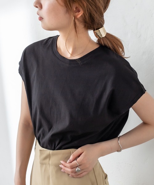 mystic（ミスティック）の「オーガニックコットンフレンチスリーブTシャツ（Tシャツ/カットソー・レディース・ブラック/グレー/オフホワイト/イエロー・FREE）」の17枚目の写真