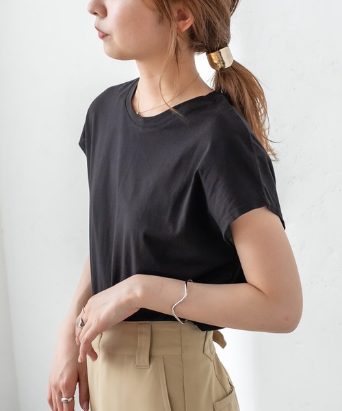 mystic（ミスティック）の「オーガニックコットンフレンチスリーブTシャツ（Tシャツ/カットソー・レディース・ブラック/グレー/オフホワイト/イエロー・FREE）」の18枚目の写真