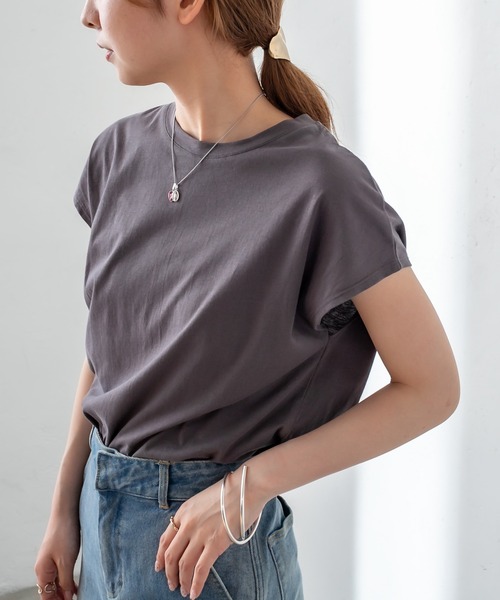 mystic（ミスティック）の「オーガニックコットンフレンチスリーブTシャツ（Tシャツ/カットソー・レディース・ブラック/グレー/オフホワイト/イエロー・FREE）」の20枚目の写真