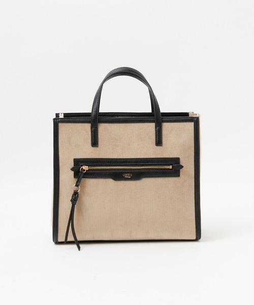 LOWELL things(ロウェル シングス)の「Carre/ファブリックフロントファスナ-2WAY BAG(トートバッグ・レディース・ブラウン/アイボリー/ダークベージュ・フリー)」の3枚目の写真