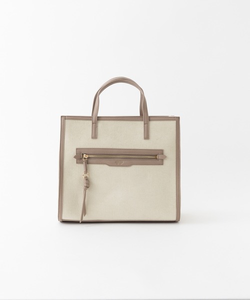 LOWELL things(ロウェル シングス)の「Carre/ファブリックフロントファスナ-2WAY BAG(トートバッグ・レディース・ブラウン/アイボリー/ダークベージュ・フリー)」の5枚目の写真