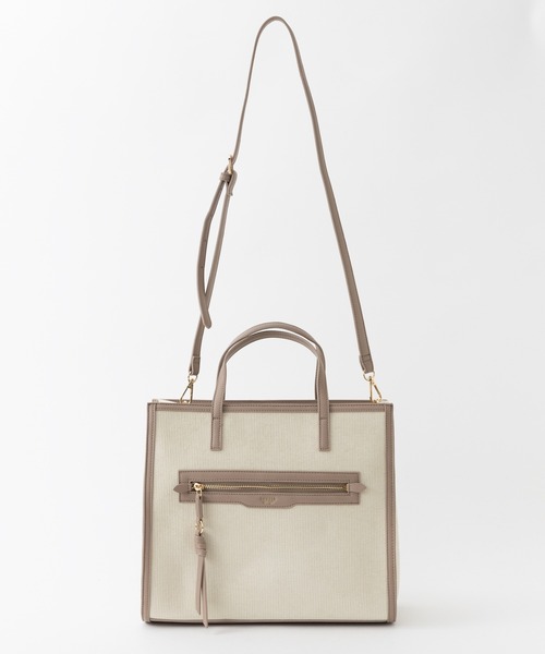 LOWELL things(ロウェル シングス)の「Carre/ファブリックフロントファスナ-2WAY BAG(トートバッグ・レディース・ブラウン/アイボリー/ダークベージュ・フリー)」の16枚目の写真