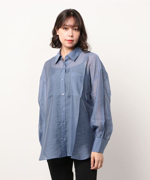 EACH.(イーチ)の「EACH(イーチ)BACK SLIT SEER SHIRT(シャツ/ブラウス・レディース・グリーン/ブルー/ピンク・FREE)」の2枚目の写真