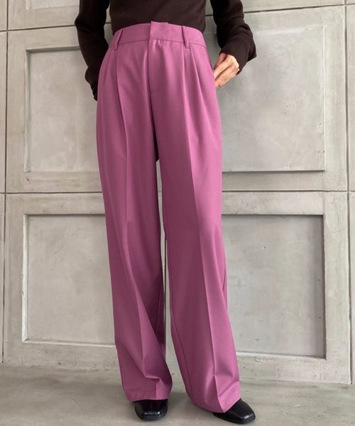 moment+（モーメントプラス）の「TRギャバ ツータックカラーパンツ（スラックス・レディース・ブラック/杢グレー/グリーン/ピンク/レッド/ネイビー・M/L/S）」の5枚目の写真