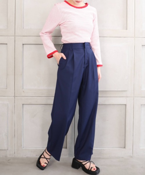 moment+（モーメントプラス）の「TRギャバ ツータックカラーパンツ（スラックス・レディース・ブラック/杢グレー/グリーン/ピンク/レッド/ネイビー・M/L/S）」の17枚目の写真