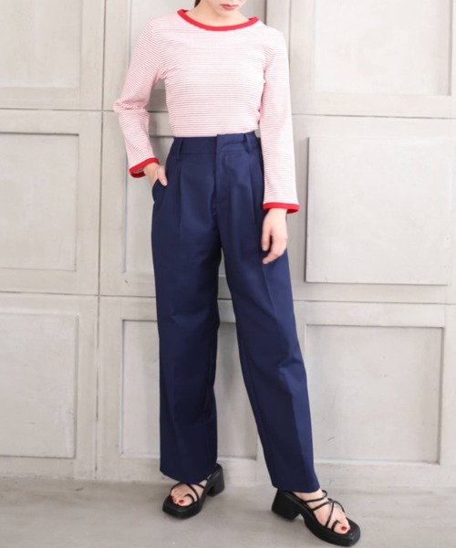 moment+（モーメントプラス）の「TRギャバ ツータックカラーパンツ（スラックス・レディース・ブラック/杢グレー/グリーン/ピンク/レッド/ネイビー・M/L/S）」の16枚目の写真