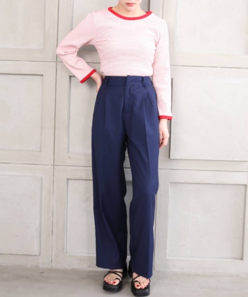 moment+（モーメントプラス）の「TRギャバ ツータックカラーパンツ（スラックス・レディース・ブラック/杢グレー/グリーン/ピンク/レッド/ネイビー・M/L/S）」の15枚目の写真