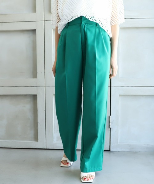 moment+（モーメントプラス）の「TRギャバ ツータックカラーパンツ（スラックス・レディース・ブラック/杢グレー/グリーン/ピンク/レッド/ネイビー・M/L/S）」の8枚目の写真