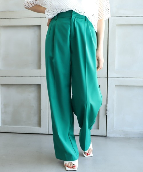 moment+（モーメントプラス）の「TRギャバ ツータックカラーパンツ（スラックス・レディース・ブラック/杢グレー/グリーン/ピンク/レッド/ネイビー・M/L/S）」の9枚目の写真