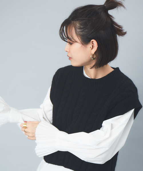 Rouge vif(ルージュヴィフ)の「ケーブルニットベスト(ベスト・レディース・ホワイト/ブラック・フリー)」の12枚目の写真