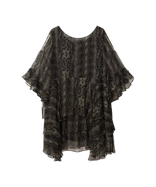 HYSTERIC GLAMOUR（ヒステリックグラマー）の「SKULL PYTHON柄 ティアードワンピース（ワンピース・レディース・チャコールグレー/ピンク/ブルー・FREE）」の4枚目の写真