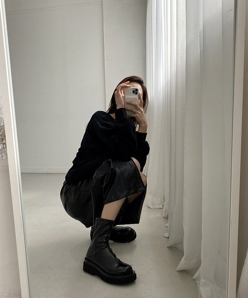 HALEY PESCA（ヘーリーペスカ）の「HALEY PESCA/ボリューム厚底 バックジップショートブーツ（ブーツ・レディース・ホワイト/ブラック・36/38/40）」の12枚目の写真