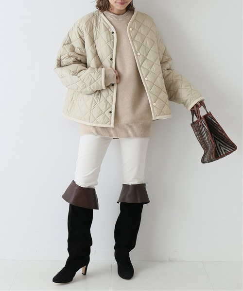 FRAMeWORK（フレームワーク）の「【LAVENHAM】 別注COLLARLESS ジャケット◆（ノーカラージャケット・レディース・ベージュ/ブラック・FREE）」の4枚目の写真