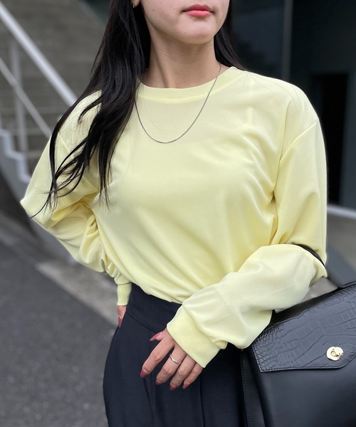 Printstar（プリントスター）の「一枚でも、重ねても。365日活躍【Printstar】mesh dry long sleeve t-shirt / メッシュドライロングスリーブTシャツ 長袖Tシャツ ロンT オーバーサイズ 無地 インナー UVカット 紫外線対策 00304（Tシャツ/カットソー・レディース・ホワイト/ブラック/ダークグレー/アーミー/グレー/ピンク/スモークピンク/イエロー/ミント/ライトブルー/ライトグリーン/ロイヤルブルー/レッド/バーガンディー/ネイビー/オリーブ/グリーン/ライトイエロー/パープル/ターコイズブルー/オレンジ・L/LL/M/S/3L）」の16枚目の写真