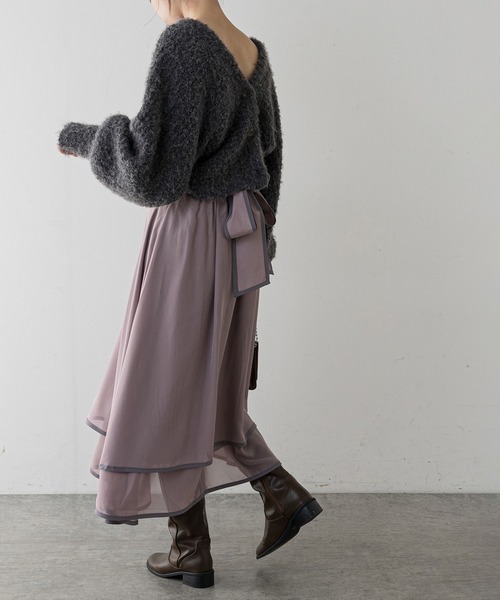 natural couture(ナチュラルクチュール)の「【WEB限定】配色パイピングティアードスカート(スカート・レディース・ベージュ/サックスブルー/ピンク・FREE)」の3枚目の写真