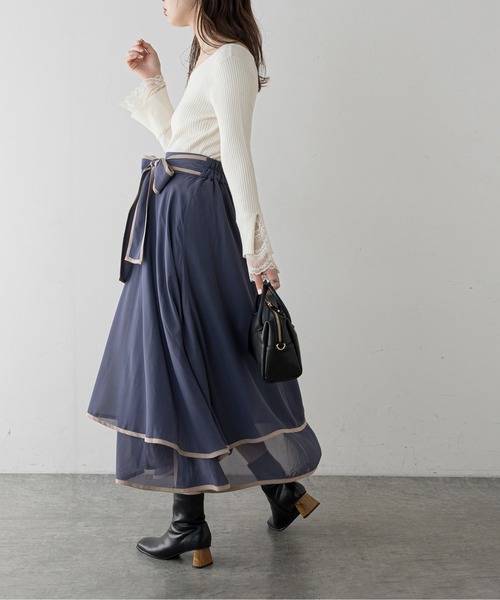 natural couture(ナチュラルクチュール)の「【WEB限定】配色パイピングティアードスカート(スカート・レディース・ベージュ/サックスブルー/ピンク・FREE)」の10枚目の写真