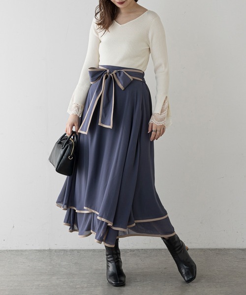 natural couture(ナチュラルクチュール)の「【WEB限定】配色パイピングティアードスカート(スカート・レディース・ベージュ/サックスブルー/ピンク・FREE)」の12枚目の写真