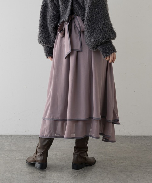 natural couture(ナチュラルクチュール)の「【WEB限定】配色パイピングティアードスカート(スカート・レディース・ベージュ/サックスブルー/ピンク・FREE)」の8枚目の写真