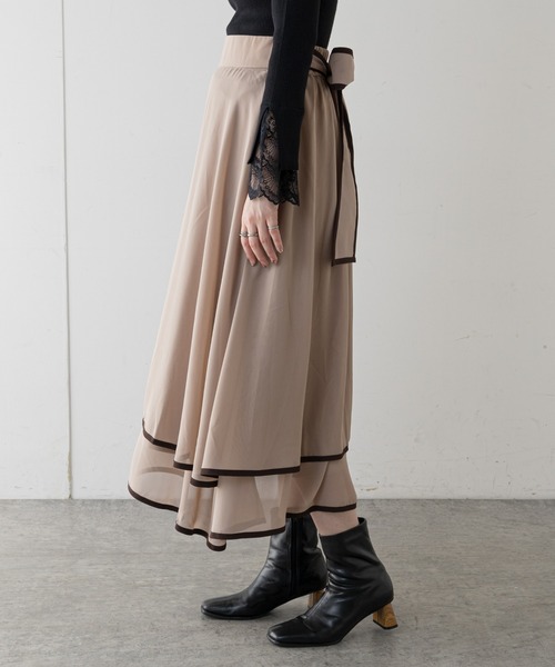 natural couture(ナチュラルクチュール)の「【WEB限定】配色パイピングティアードスカート(スカート・レディース・ベージュ/サックスブルー/ピンク・FREE)」の11枚目の写真