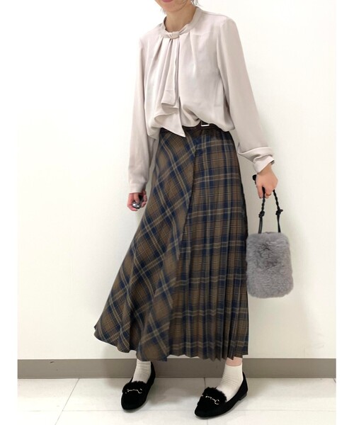 DRESKIP（ドレスキップ）の「◆ラップ風サイドプリ－ツチェック柄スカート（スカート・レディース・グレー系その他2/ライトイエロー系2/ワイン系1・02/03/04）」の8枚目の写真