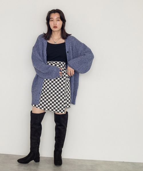 w closet（ダブルクローゼット）の「ラップ風ミニスカート（スカート・レディース・ダークグレー/ダークオレンジ/ブラック×ホワイト/グリーン・FREE）」の5枚目の写真