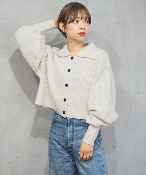 tiptop(ティップトップ)の「衿付きショートニットカーディガン(ニット/セーター・レディース・オフホワイト/ブラック/グリーン/オレンジ/レッド/ライトブルー・FREE)」の19枚目の写真