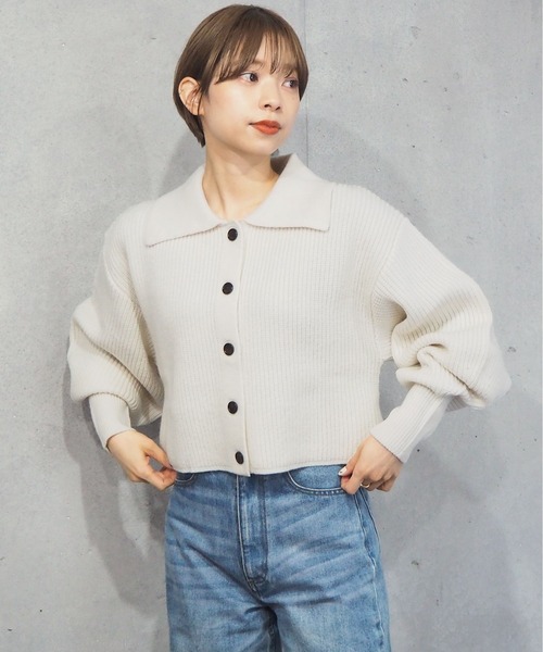 tiptop(ティップトップ)の「衿付きショートニットカーディガン(ニット/セーター・レディース・オフホワイト/ブラック/グリーン/オレンジ/レッド/ライトブルー・FREE)」の16枚目の写真