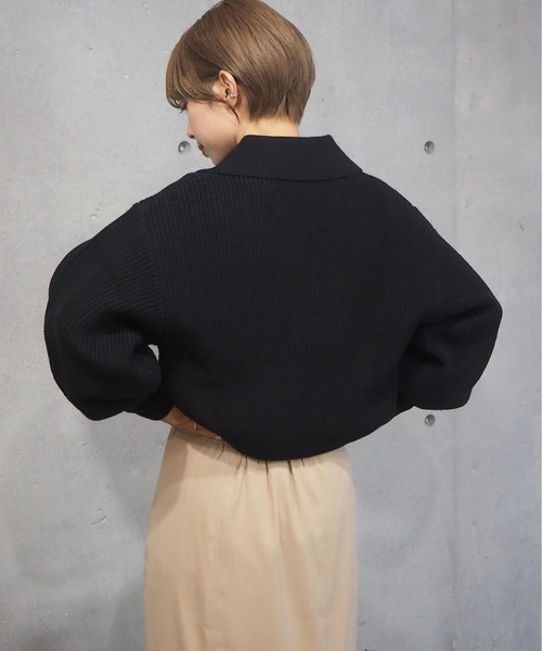 tiptop(ティップトップ)の「衿付きショートニットカーディガン(ニット/セーター・レディース・オフホワイト/ブラック/グリーン/オレンジ/レッド/ライトブルー・FREE)」の14枚目の写真
