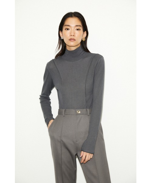 THROW by SLY（スローバイスライ）の「THROW PANEL LINE TURTLE TOPS タートル トップス（Tシャツ/カットソー・レディース・ダークグレー/ターコイズブルー/ホワイト・FREE）」の2枚目の写真