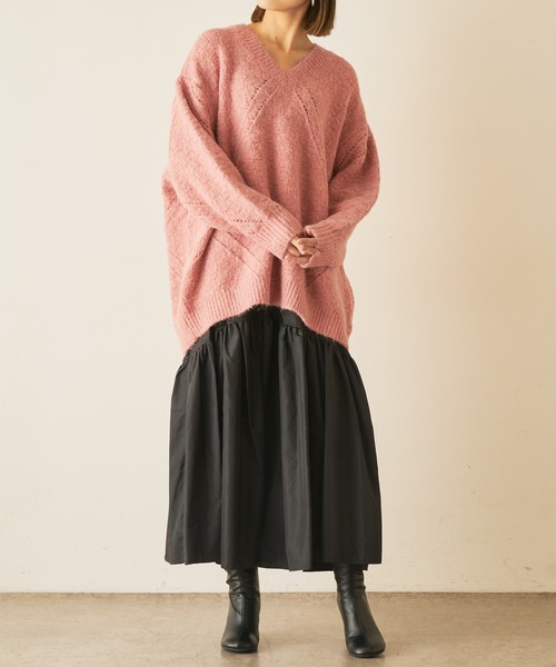 Lui's（ルイス）の「模様編みVネックニット（ニット/セーター・レディース・オフホワイト/ピンク/ブルー・FREE）」の12枚目の写真