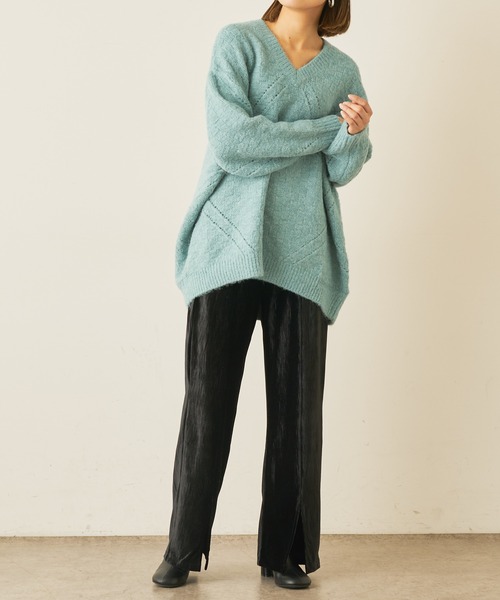 Lui's（ルイス）の「模様編みVネックニット（ニット/セーター・レディース・オフホワイト/ピンク/ブルー・FREE）」の10枚目の写真