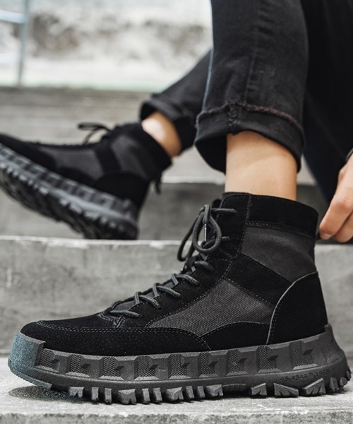 ブラックハイカットミリタリーブーツ　26.5〜27cm 8（eight） ミリタリーブーツ メンズ ブーツ ZIP付き コンバット