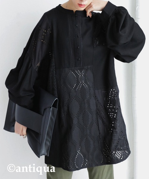 antiqua（アンティカ）の「パッチワークレースシャツ（シャツ/ブラウス・レディース・ブラック/オフホワイト/ブラック系その他/ホワイト系その他・FREE）」の3枚目の写真
